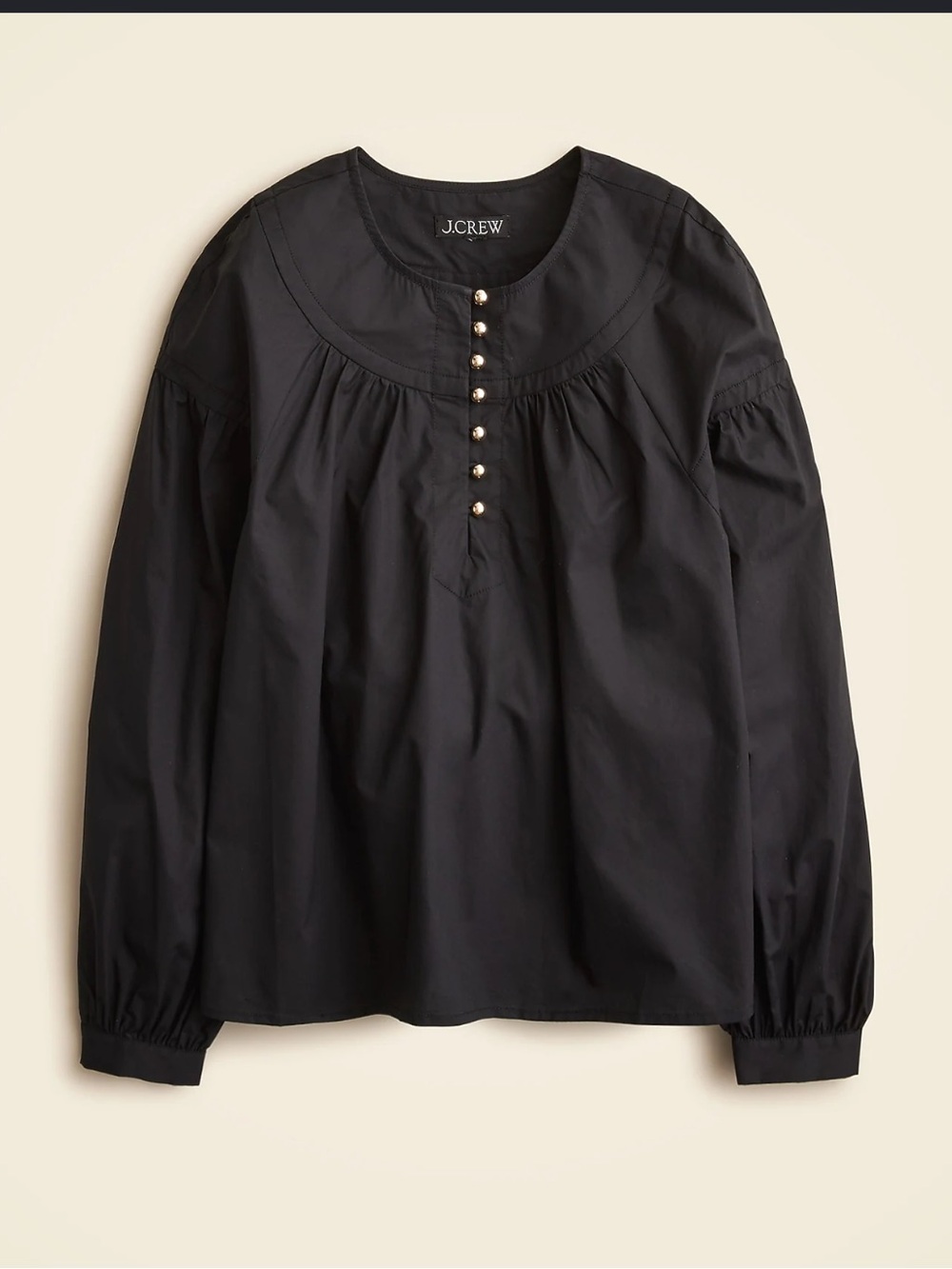 J.Crew Shirred Popover Top in Cotton Poplin - Black - Size S - NWT